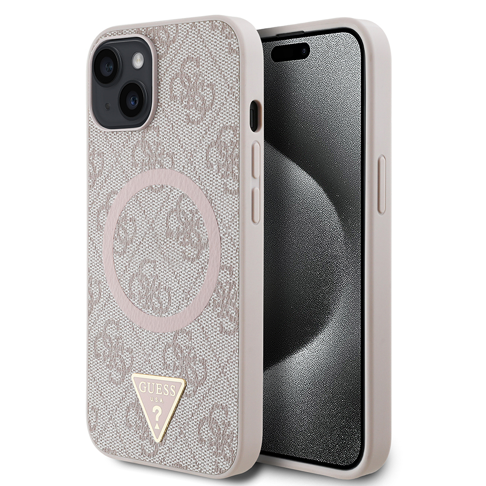 Apple iPhone 14 Case Guess Original Licensed Magsafe Charging Featured PU Triangle Logo 4G Patterned Cover - 1