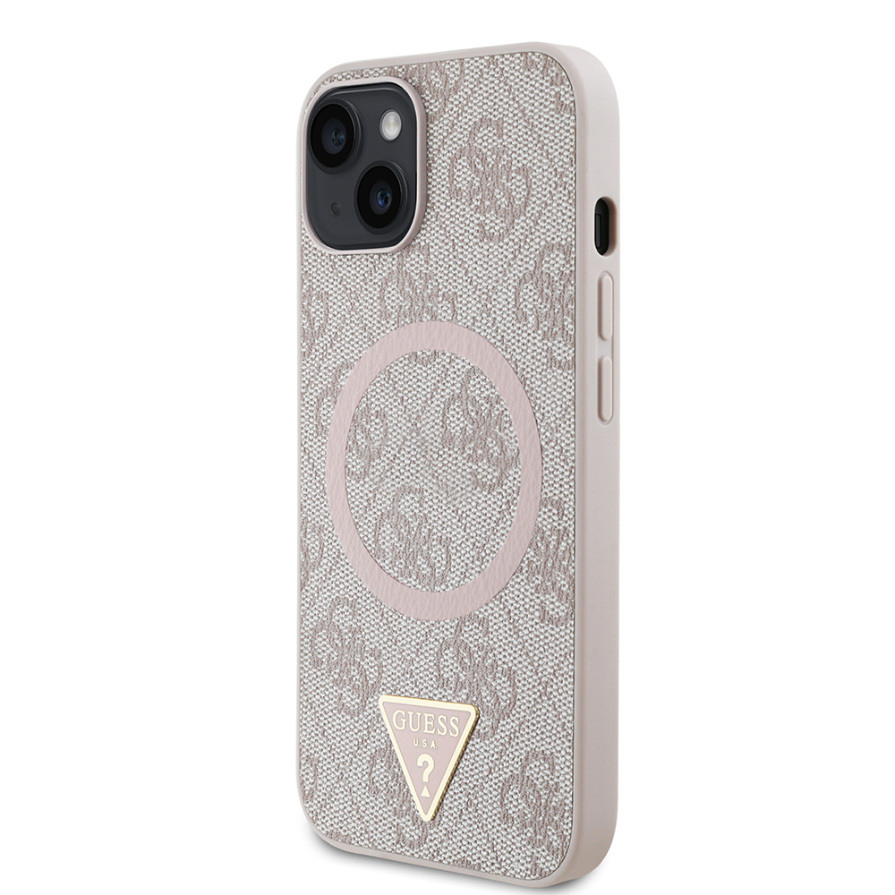 Apple iPhone 14 Case Guess Original Licensed Magsafe Charging Featured PU Triangle Logo 4G Patterned Cover - 3