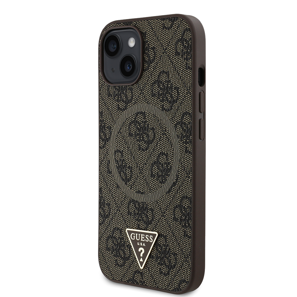 Apple iPhone 14 Case Guess Original Licensed Magsafe Charging Featured PU Triangle Logo 4G Patterned Cover - 11