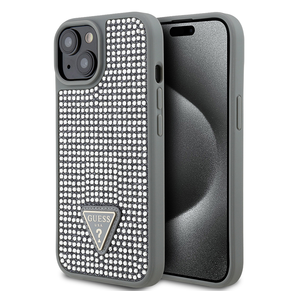 Apple iPhone 14 Case Guess Original Licensed Stone Back Surface Triangle Logo Cover - 1