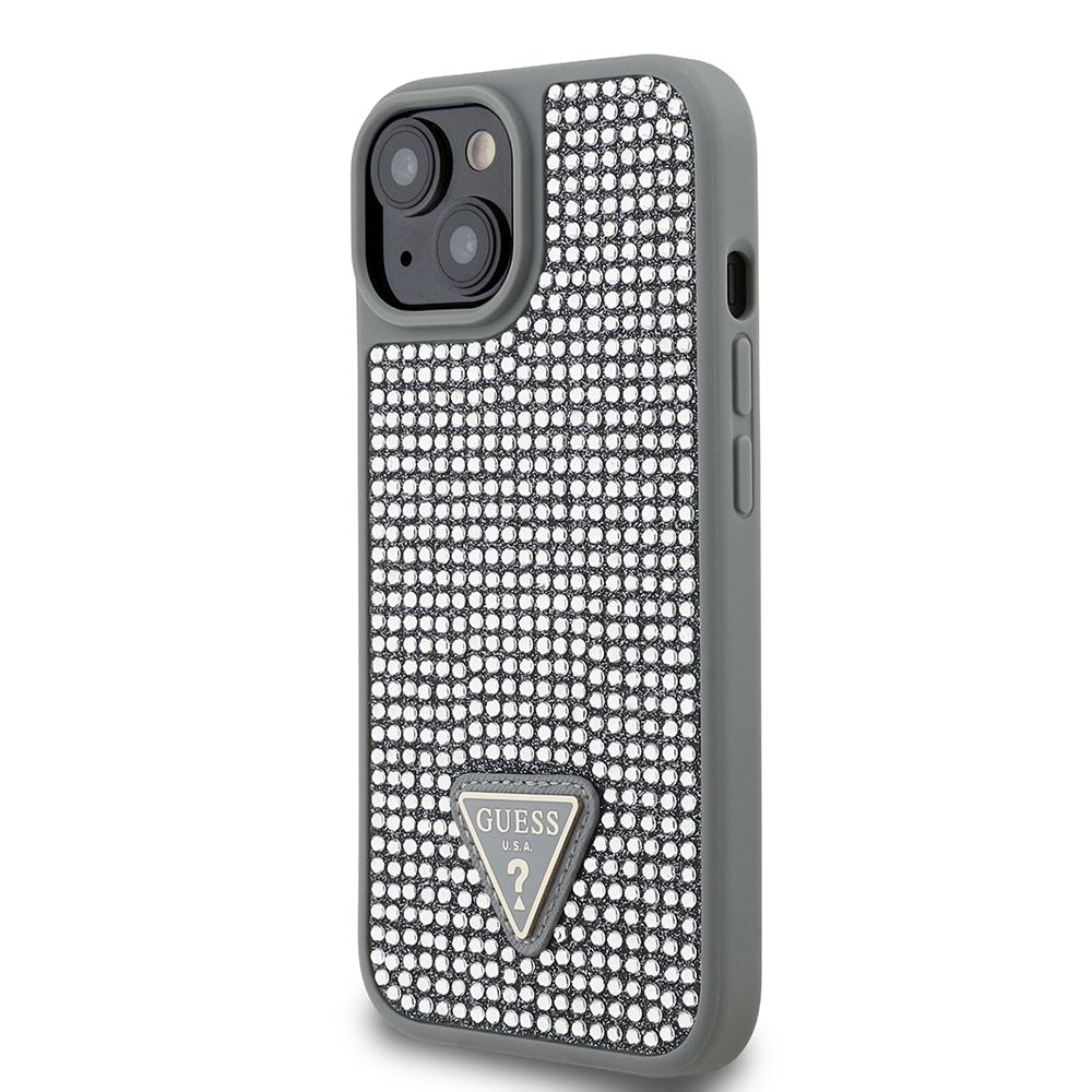 Apple iPhone 14 Case Guess Original Licensed Stone Back Surface Triangle Logo Cover - 6