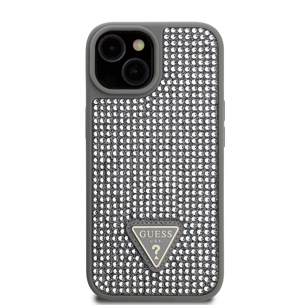 Apple iPhone 14 Case Guess Original Licensed Stone Back Surface Triangle Logo Cover - 7