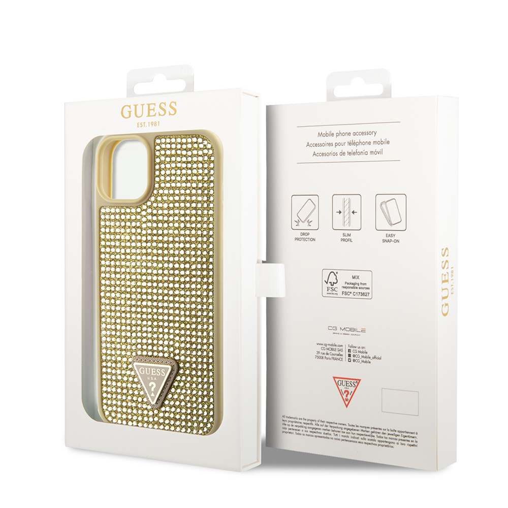 Apple iPhone 14 Case Guess Original Licensed Stone Back Surface Triangle Logo Cover - 26