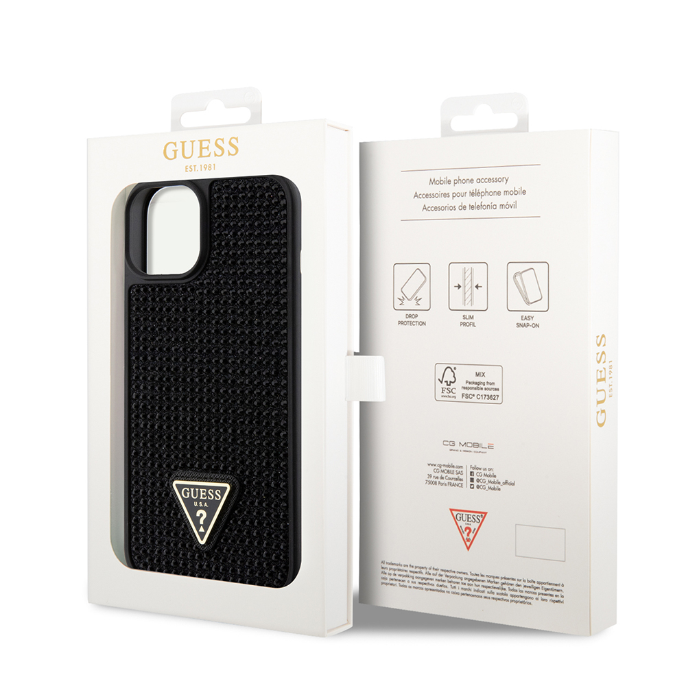 Apple iPhone 14 Case Guess Original Licensed Stone Back Surface Triangle Logo Cover - 33