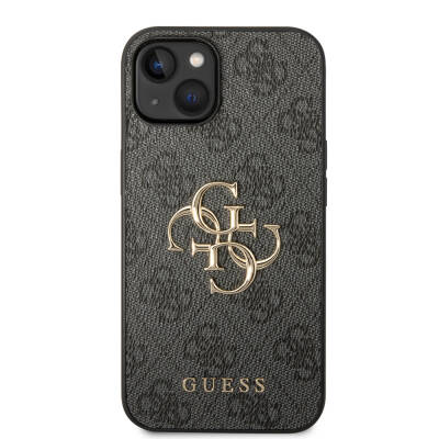 Apple iPhone 14 Case Guess PU Leather Cover with Large Metal Logo Design Grey