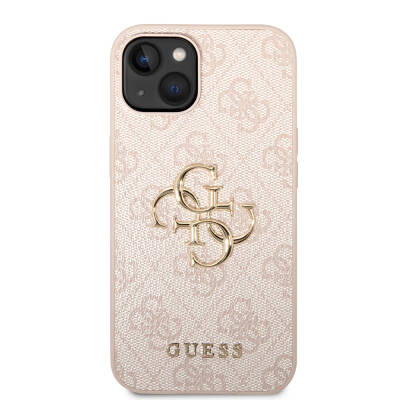 Apple iPhone 14 Case Guess PU Leather Cover with Large Metal Logo Design Pink