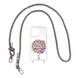 Apple iPhone 14 Case Kajsa Missy And Match Transparent Patterned Rope Strap Cover Pink