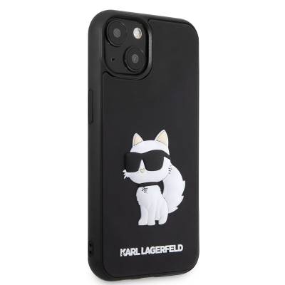 Apple iPhone 14 Case Karl Lagerfeld 3D Rubber Choupette Design Cover Black