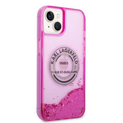 Apple iPhone 14 Case Karl Lagerfeld Liquid Glitter RSG Design Cover Pink