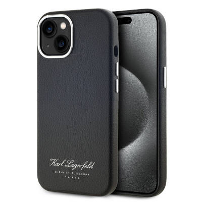 Apple iPhone 14 Case Karl Lagerfeld Original Licensed KL Written Hotel Cover Black