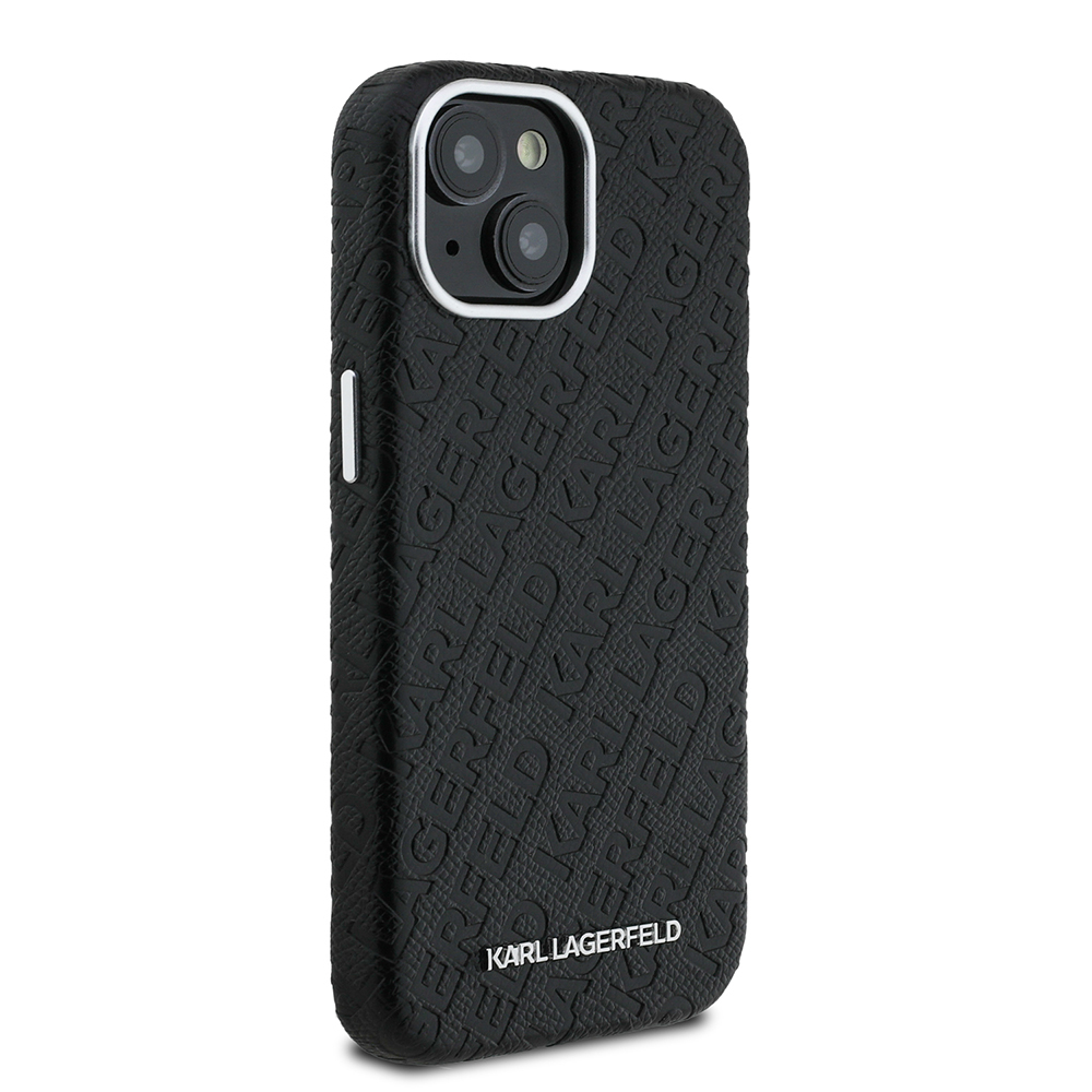 Apple iPhone 14 Case Karl Lagerfeld Original Licensed PU Leather Stamped Metal Letter Logo Cover - 5