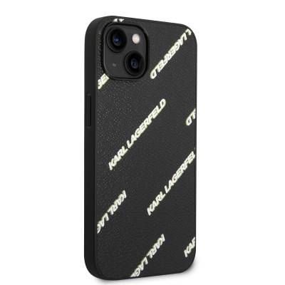 Apple iPhone 14 Case Karl Lagerfeld PU Faux Leather Logo Design Cover Black