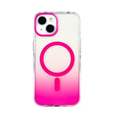Apple iPhone 14 Case M-safe Charging Feature Transparent Color Transition Zore Toros Cover Rose Pembe