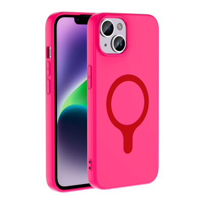 Apple iPhone 14 Case M-Safe Charging Feature Zore Aris Silicone Cover Koyu Pembe