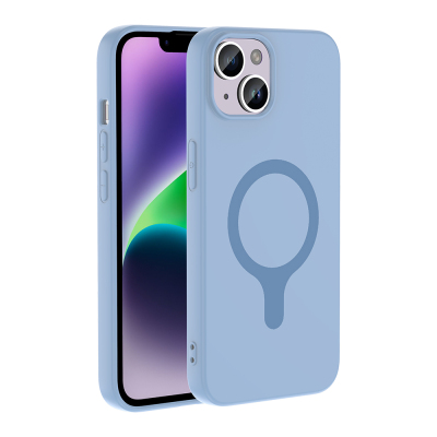 Apple iPhone 14 Case M-Safe Charging Feature Zore Aris Silicone Cover Baby Blue