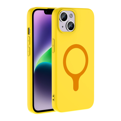 Apple iPhone 14 Case M-Safe Charging Feature Zore Aris Silicone Cover Yellow