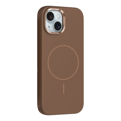 Apple iPhone 14 Case M-Safe Charging Metal Camera Frame Zore Edi Silicone Cover Brown