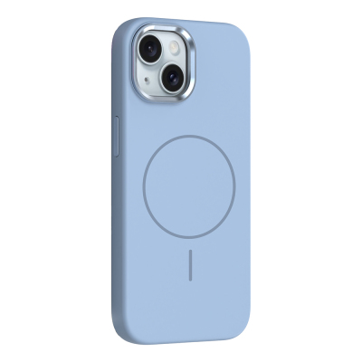 Apple iPhone 14 Case M-Safe Charging Metal Camera Frame Zore Edi Silicone Cover Açık Mavi