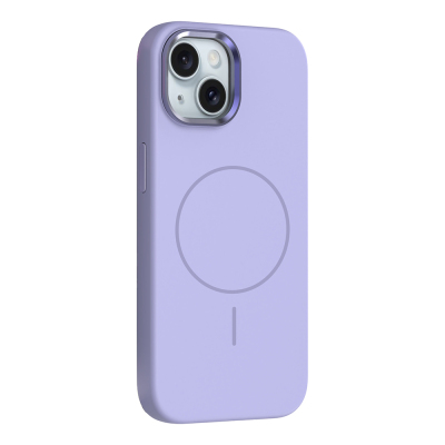 Apple iPhone 14 Case M-Safe Charging Metal Camera Frame Zore Edi Silicone Cover Lila