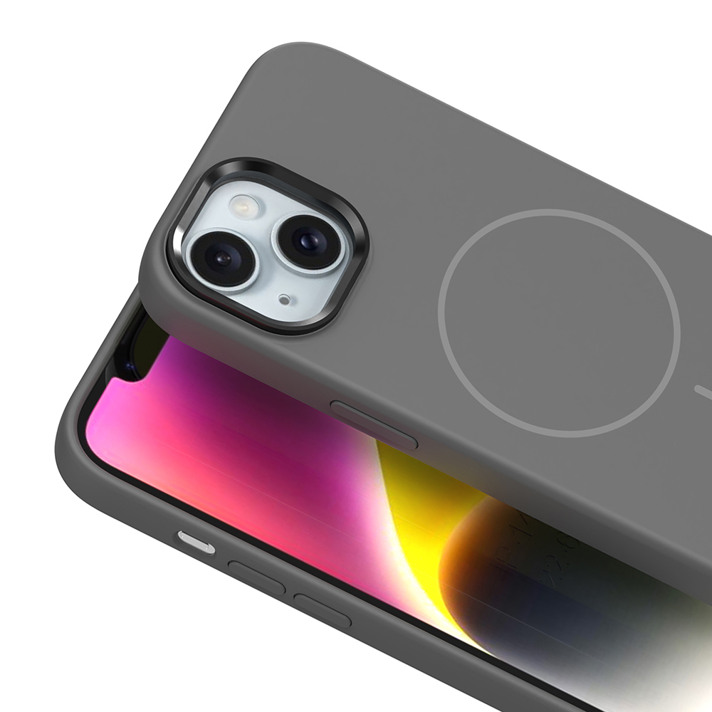 Apple iPhone 14 Case M-Safe Charging Metal Camera Frame Zore Edi Silicone Cover - 19