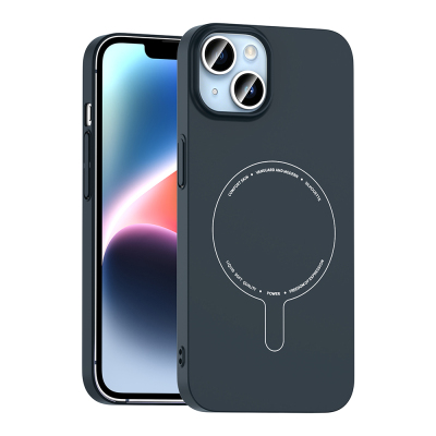 Apple iPhone 14 Case M-Safe with Charging Feature and Camera Protection - Zore Elio Hard PC Cover Navy blue