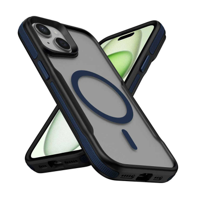 Apple iPhone 14 Case Magsafe Charging Feature Colored Edge Airbag Strip Zore Lamer Cover Blue