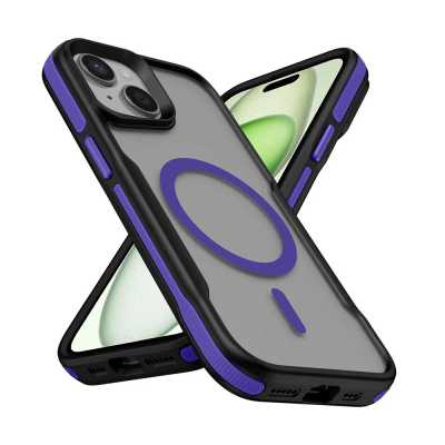 Apple iPhone 14 Case Magsafe Charging Feature Colored Edge Airbag Strip Zore Lamer Cover Purple