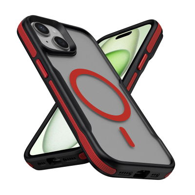 Apple iPhone 14 Case Magsafe Charging Feature Colored Edge Airbag Strip Zore Lamer Cover Red