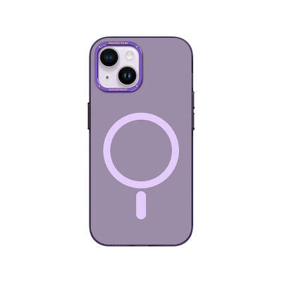 Apple iPhone 14 Case Magsafe Charging Feature Metal Camera Frame Recci Glaze Series Cover Purple