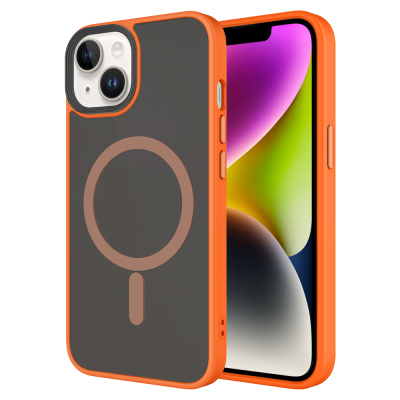 Apple iPhone 14 Case Matte Back Surface with Wireless Charging Zore Flet Magsafe Cover Orange