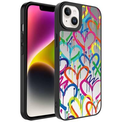Apple iPhone 14 Case Mirror Patterned Camera Protected Glossy Zore Mirror Cover Kalp