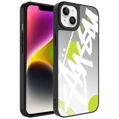 Apple iPhone 14 Case Mirror Patterned Camera Protected Glossy Zore Mirror Cover Yazı