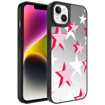 Apple iPhone 14 Case Mirror Patterned Camera Protected Glossy Zore Mirror Cover Yıldız