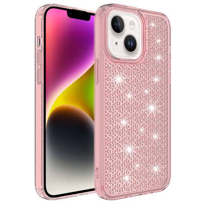 Apple iPhone 14 Case With Airbag Shiny Design Zore Snow Cover Pink