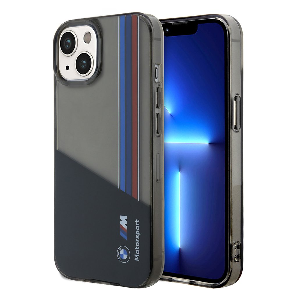 Apple iPhone 14 Kılıf BMW Orjinal Lisanslı Yarı Transparan M Dizayn Çizgili Kapak - 1