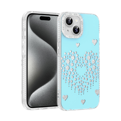 Apple iPhone 14 Kılıf Damla Taşlı Zore Rivas Sert PC Kapak Mavi
