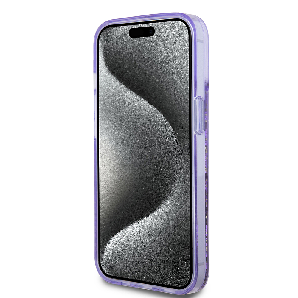 Apple iPhone 14 Kılıf Guess Orjinal Lisanslı Transparan Sıvılı Simli Altın Çizgili Kapak - 14