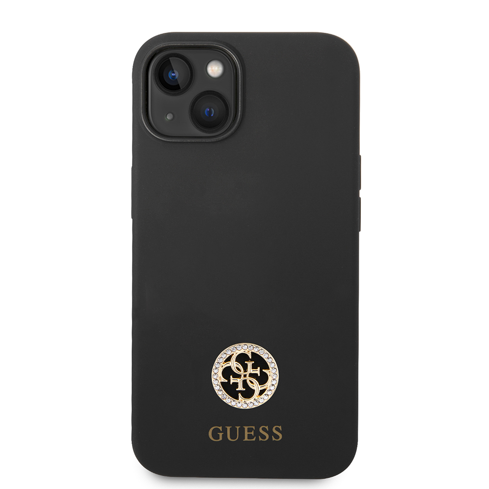 Apple iPhone 14 Kılıf Guess Orjinal Lisanslı Yazı ve Taşlı 4G Logolu Silikon Kapak - 4