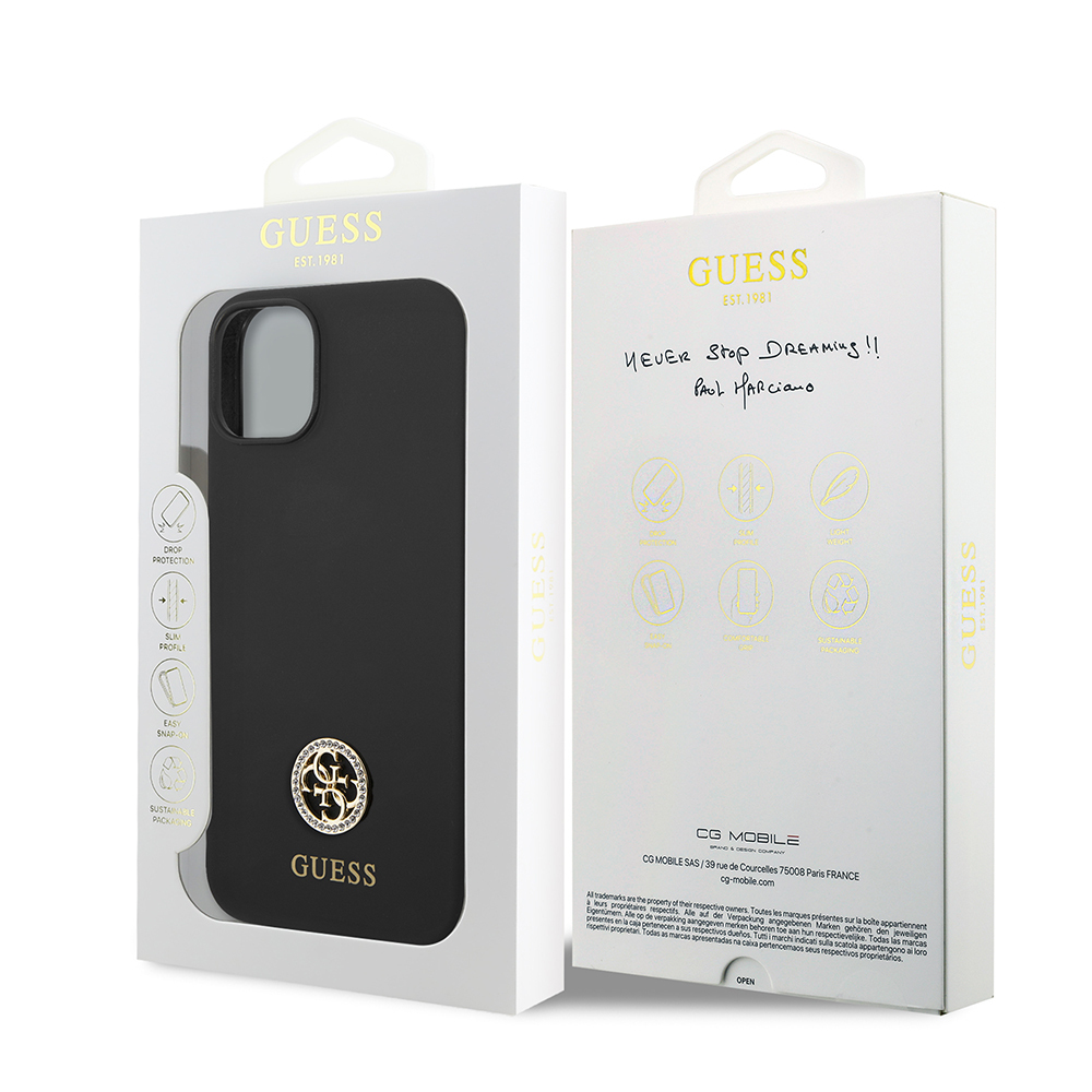 Apple iPhone 14 Kılıf Guess Orjinal Lisanslı Yazı ve Taşlı 4G Logolu Silikon Kapak - 9