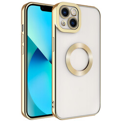 Apple iPhone 14 Kılıf Kamera Korumalı Logo Gösteren Zore Omega Kapak Gold