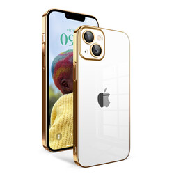 Apple iPhone 14 Kılıf Kamera Korumalı Renkli Çerçeveli Zore Garaj Kapak Gold