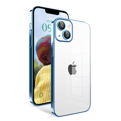 Apple iPhone 14 Kılıf Kamera Korumalı Renkli Çerçeveli Zore Garaj Kapak Mavi Açık