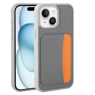 Apple iPhone 14 Kılıf Kartlıklı Zore X-Kart Silikon Kapak Koyu Gri