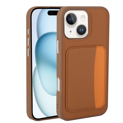 Apple iPhone 14 Kılıf Kartlıklı Zore X-Kart Silikon Kapak Kahverengi