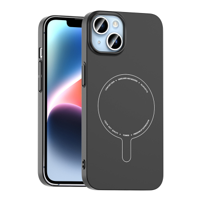 Apple iPhone 14 Kılıf M-Safe Şarj Özellikli Kamera Korumalı Zore Elio Sert PC Kapak Siyah