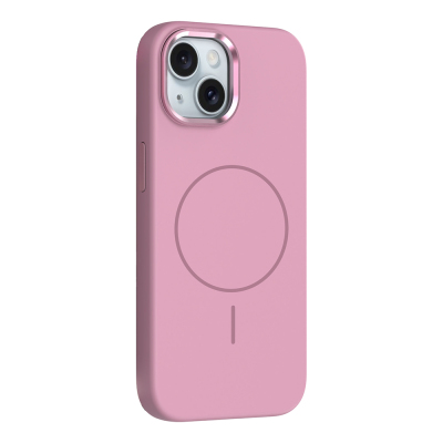 Apple iPhone 14 Kılıf M-Safe Şarj Özellikli Metal Kamera Çerçeveli Zore Edi Silikon Kapak Pembe