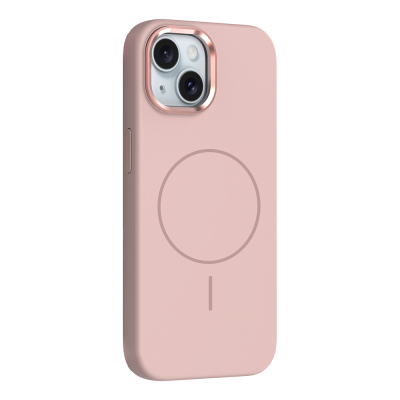 Apple iPhone 14 Kılıf M-Safe Şarj Özellikli Metal Kamera Çerçeveli Zore Edi Silikon Kapak Rose Gold