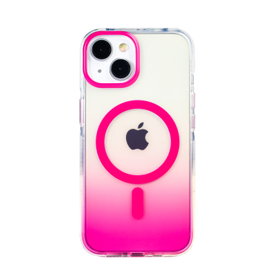 Apple iPhone 14 Kılıf M-safe Şarj Özellikli Transparan Renk Geçişli Zore Toros Kapak Rose Pembe