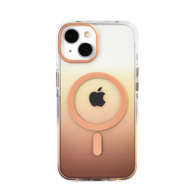 Apple iPhone 14 Kılıf M-safe Şarj Özellikli Transparan Renk Geçişli Zore Toros Kapak Gold