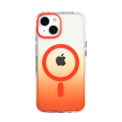 Apple iPhone 14 Kılıf M-safe Şarj Özellikli Transparan Renk Geçişli Zore Toros Kapak Turuncu
